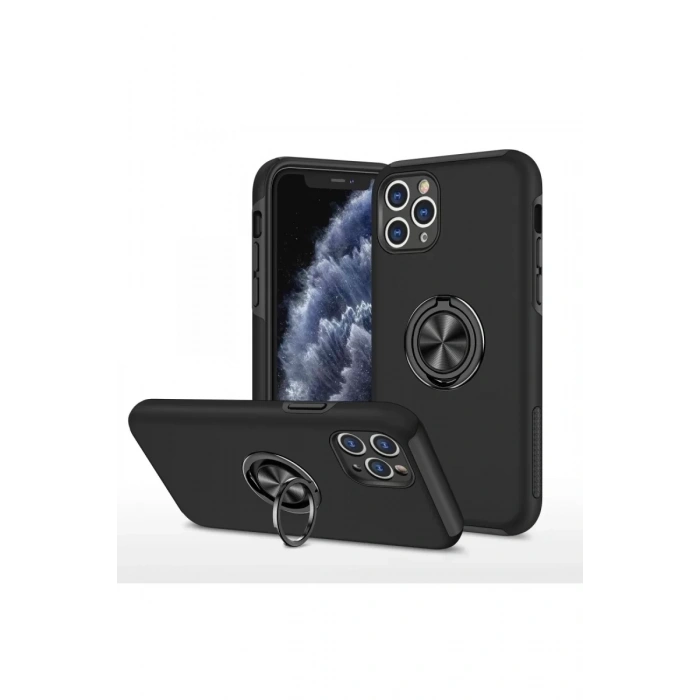 Apple iPhone 11 Pro Max Kılıf Elit Yüzüklü Kapak - Siyah
