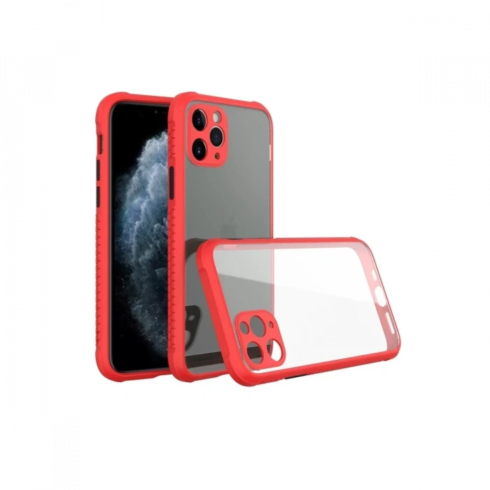 Apple iPhone 11 Pro Max Kılıf Miami Şeffaf Silikon - Kırmızı
