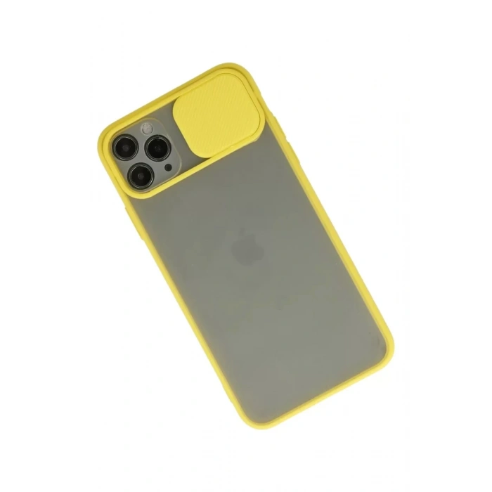 Apple iPhone 11 Pro Max Kılıf Palm Buzlu Kamera Sürgülü Silikon - Sarı