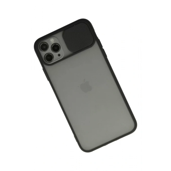 Apple iPhone 11 Pro Max Kılıf Palm Buzlu Kamera Sürgülü Silikon - Siyah