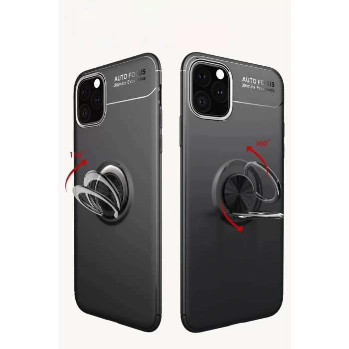 Apple iPhone 11 Pro Max Kılıf Range Yüzüklü Silikon - Siyah-Mavi