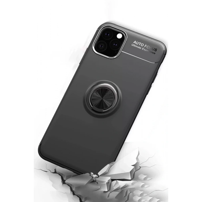 Apple iPhone 11 Pro Max Kılıf Range Yüzüklü Silikon - Siyah-Mavi