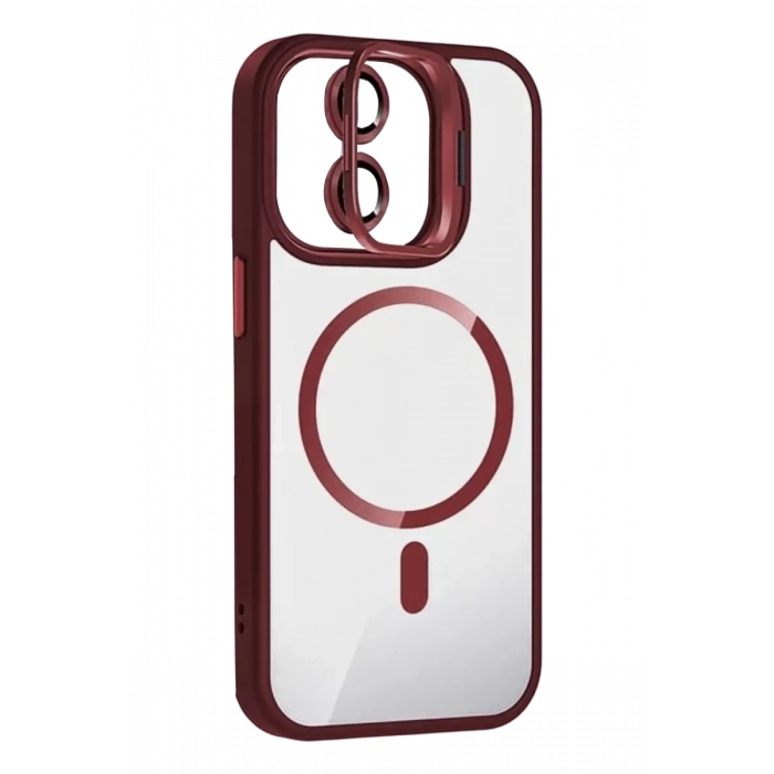 Apple iPhone 11 Remim Lensli Magsafe Standlı Kapak - Bordo