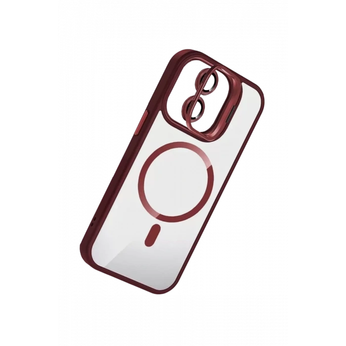 Apple iPhone 11 Remim Lensli Magsafe Standlı Kapak - Bordo