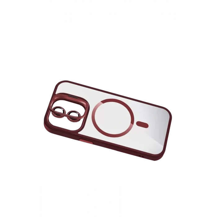 Apple iPhone 11 Remim Lensli Magsafe Standlı Kapak - Bordo