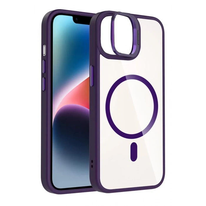 Apple iPhone 11 Remim Lensli Magsafe Standlı Kapak - Derin Mor