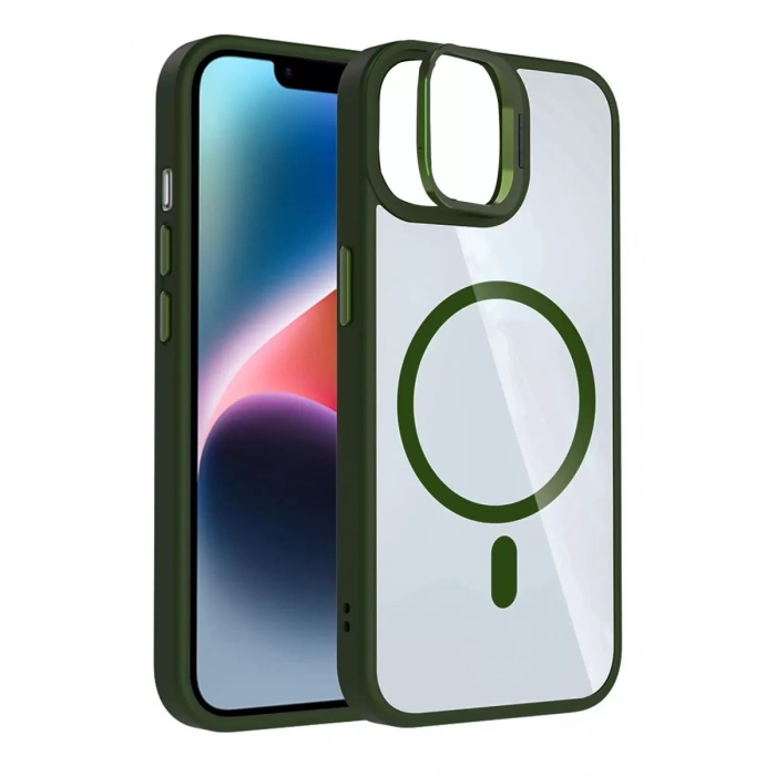 Apple iPhone 11 Remim Lensli Magsafe Standlı Kapak - Koyu Yeşil