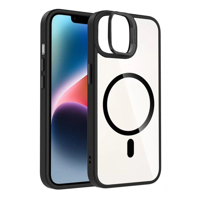 Apple iPhone 11 Remim Lensli Magsafe Standlı Kapak - Siyah