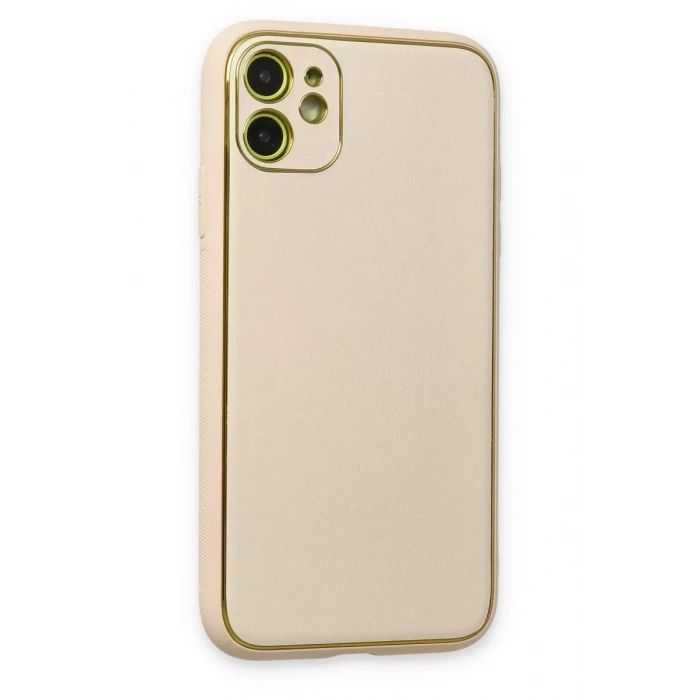 Apple iPhone 12 Kılıf Coco Deri Silikon Kapak - Gold