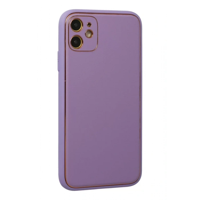 Apple iPhone 12 Kılıf Coco Deri Silikon Kapak - Lila