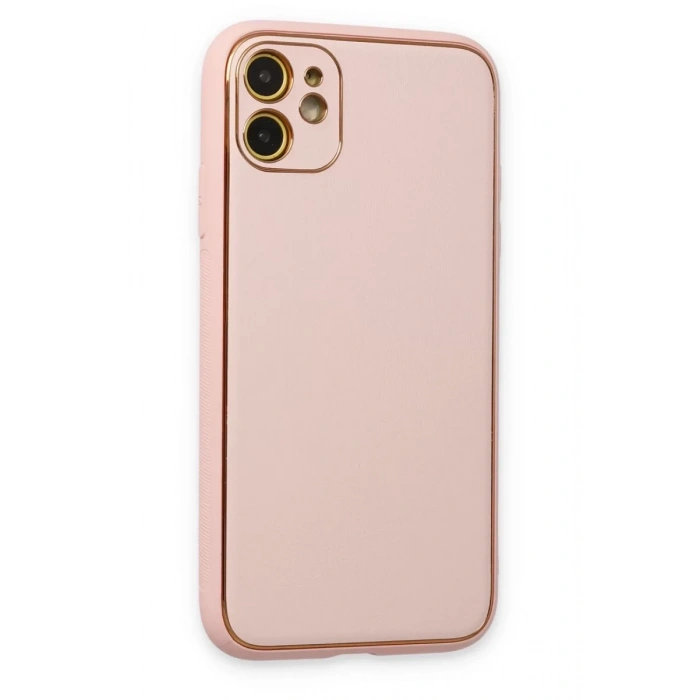 Apple iPhone 12 Kılıf Coco Deri Silikon Kapak - Pudra