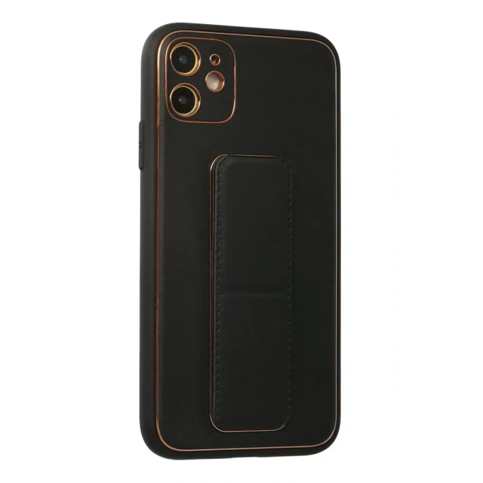 Apple iPhone 12 Kılıf Coco Deri Standlı Kapak - Siyah