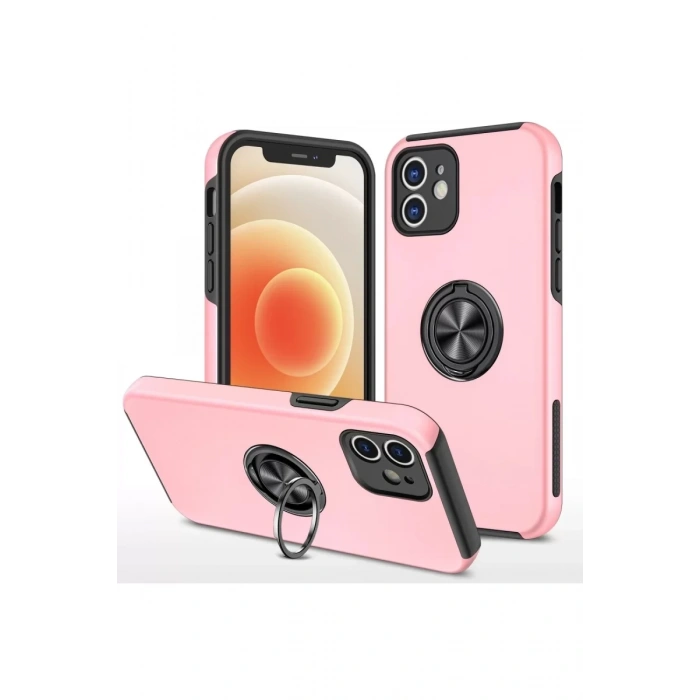 Apple iPhone 12 Kılıf Elit Yüzüklü Kapak - Pembe