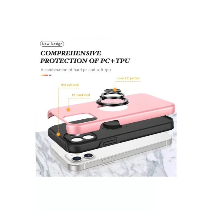 Apple iPhone 12 Kılıf Elit Yüzüklü Kapak - Pembe
