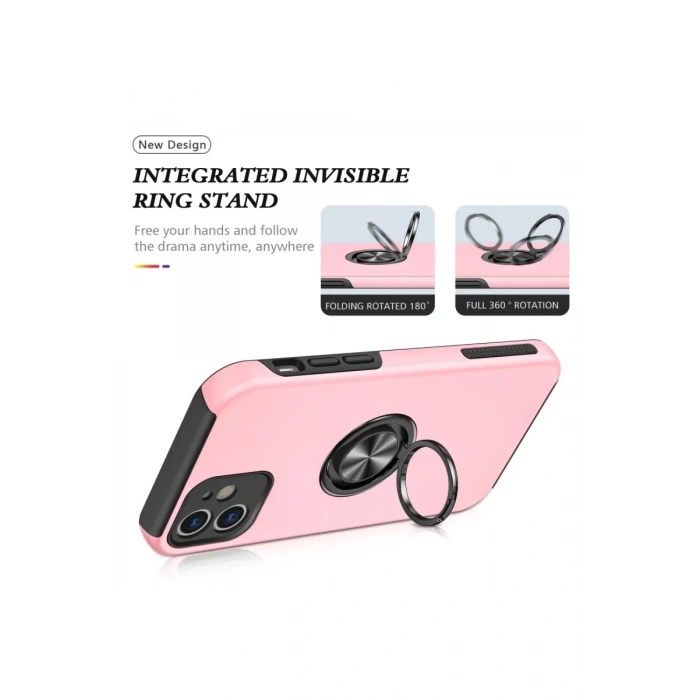 Apple iPhone 12 Kılıf Elit Yüzüklü Kapak - Pembe