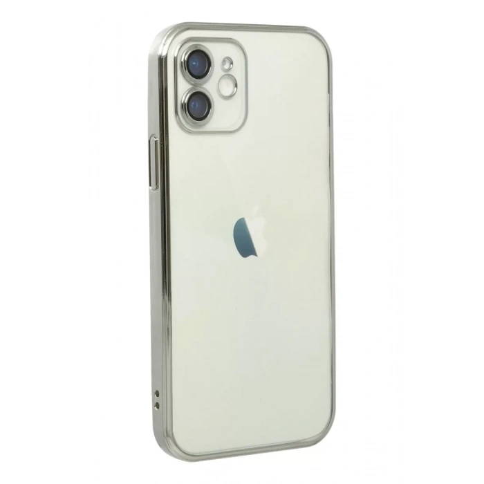 Apple iPhone 12 Kılıf Lensli Silikon - Gümüş