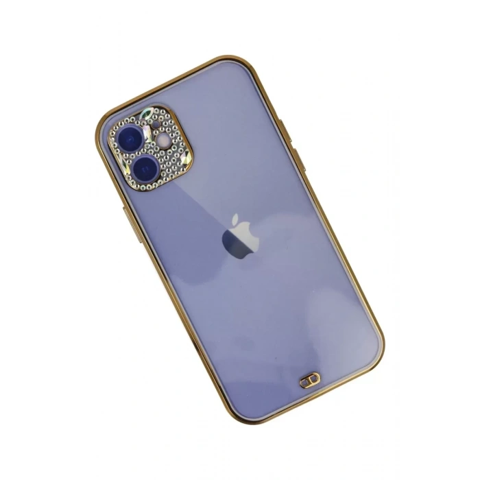 Apple iPhone 12 Kılıf Liva Taşlı Silikon - Mor