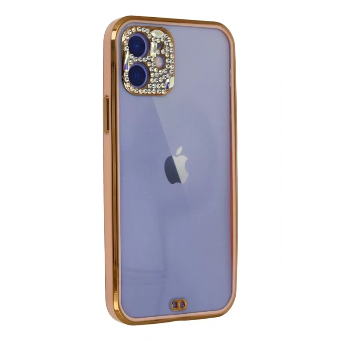 Apple iPhone 12 Kılıf Liva Taşlı Silikon - Pembe