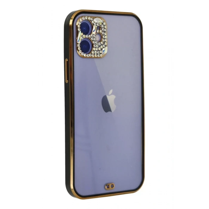 Apple iPhone 12 Kılıf Liva Taşlı Silikon - Siyah