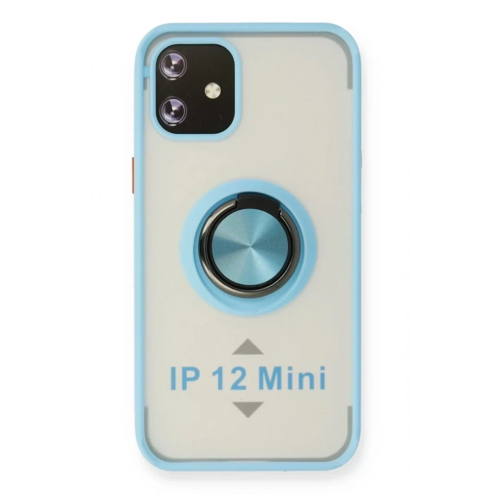 Apple iPhone 12 Kılıf Montreal Yüzüklü Silikon Kapak - Buz Mavi
