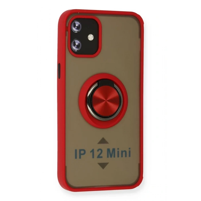 Apple iPhone 12 Kılıf Montreal Yüzüklü Silikon Kapak - Kırmızı