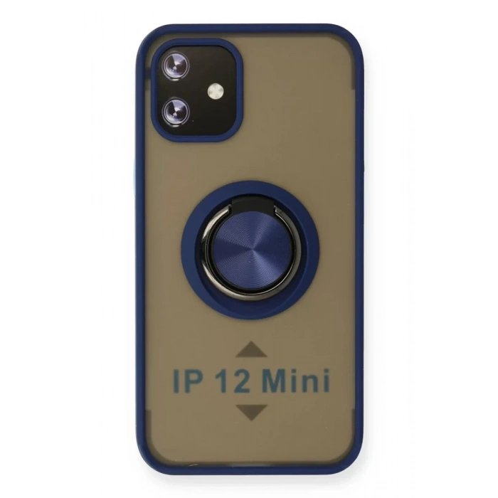 Apple iPhone 12 Kılıf Montreal Yüzüklü Silikon Kapak - Lacivert