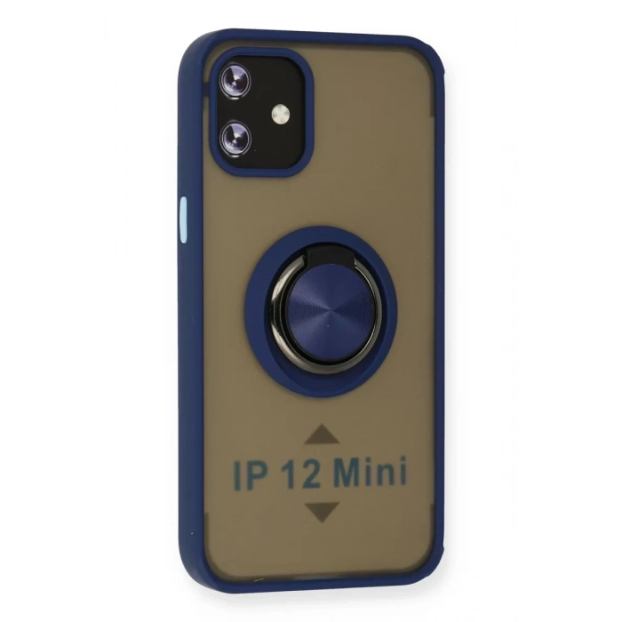 Apple iPhone 12 Kılıf Montreal Yüzüklü Silikon Kapak - Lacivert
