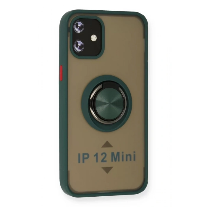 Apple iPhone 12 Kılıf Montreal Yüzüklü Silikon Kapak - Yeşil