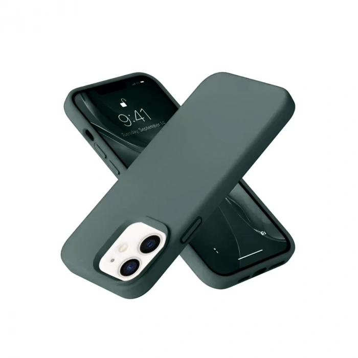 Apple iPhone 12 Kılıf Nano içi Kadife Silikon - Koyu Yeşil