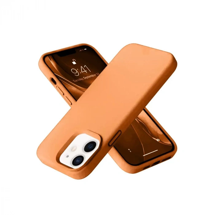Apple iPhone 12 Kılıf Nano içi Kadife Silikon - Turuncu