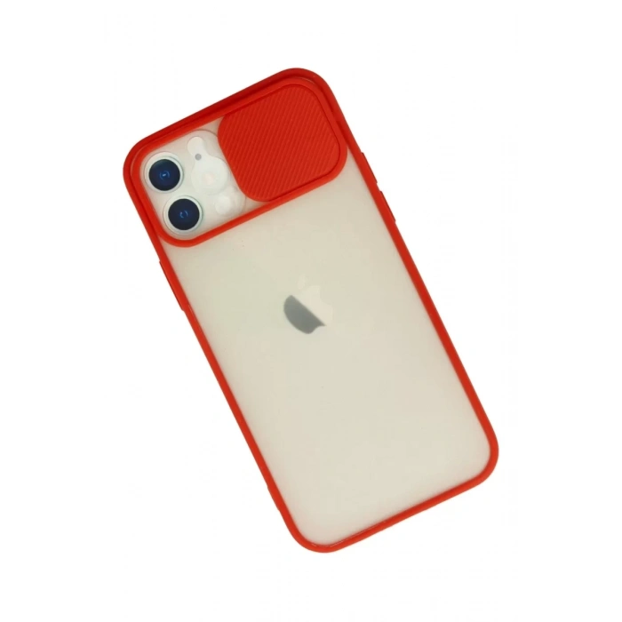 Apple iPhone 12 Kılıf Palm Buzlu Kamera Sürgülü Silikon - Kırmızı