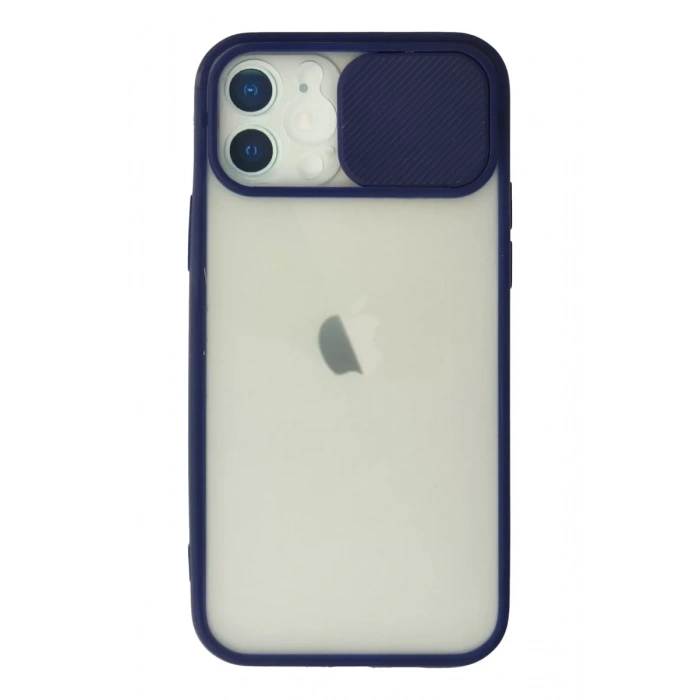 Apple iPhone 12 Kılıf Palm Buzlu Kamera Sürgülü Silikon - Lacivert