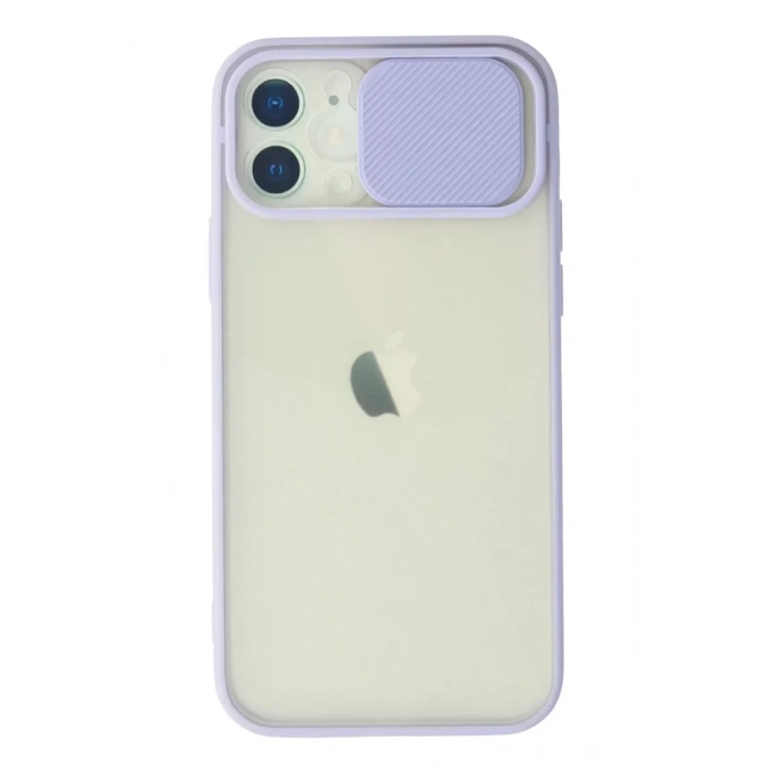 Apple iPhone 12 Kılıf Palm Buzlu Kamera Sürgülü Silikon - Lila