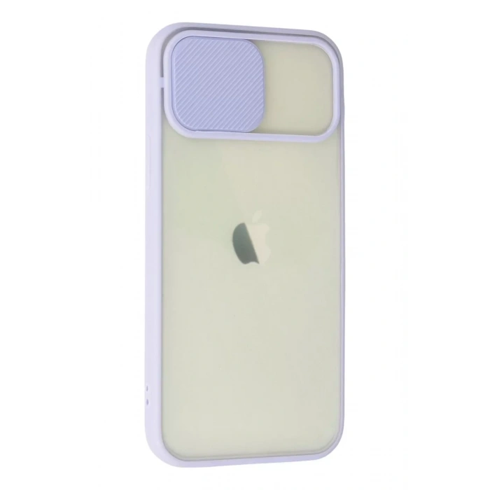 Apple iPhone 12 Kılıf Palm Buzlu Kamera Sürgülü Silikon - Lila