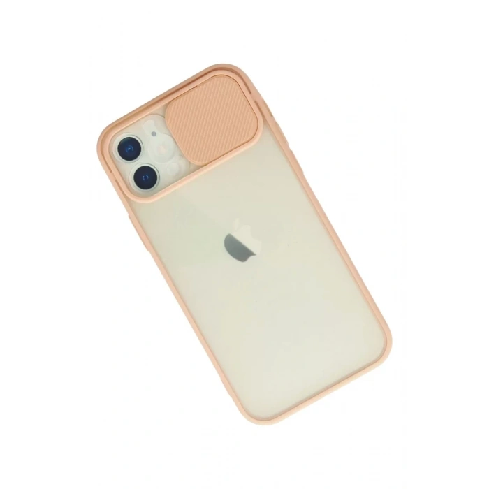 Apple iPhone 12 Kılıf Palm Buzlu Kamera Sürgülü Silikon - Pembe