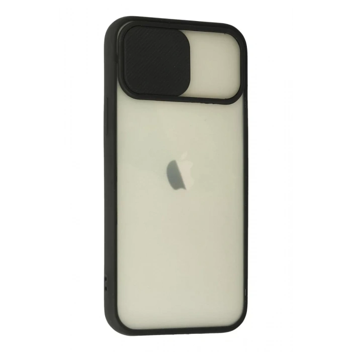 Apple iPhone 12 Kılıf Palm Buzlu Kamera Sürgülü Silikon - Siyah