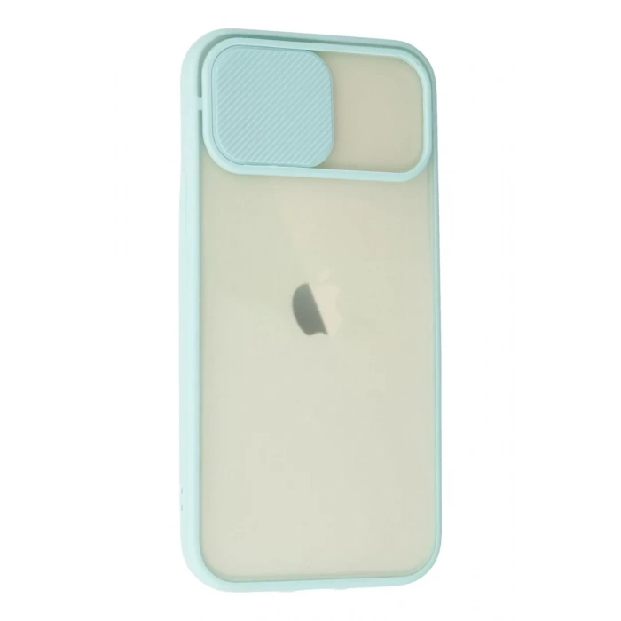 Apple iPhone 12 Kılıf Palm Buzlu Kamera Sürgülü Silikon - Turkuaz