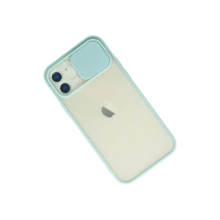 Apple iPhone 12 Kılıf Palm Buzlu Kamera Sürgülü Silikon - Turkuaz