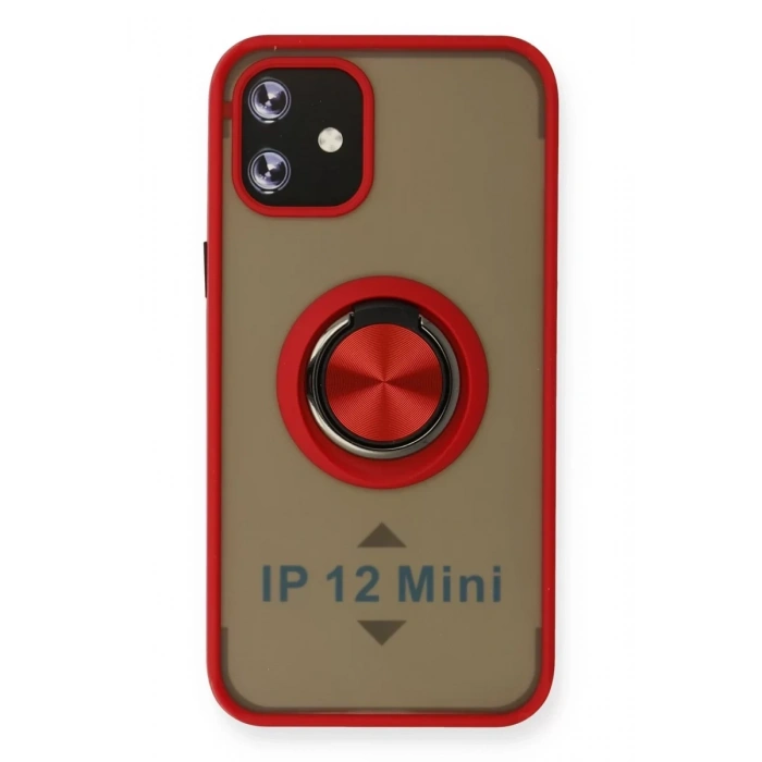 Apple iPhone 12 Mini Kılıf Montreal Yüzüklü Silikon Kapak - Kırmızı