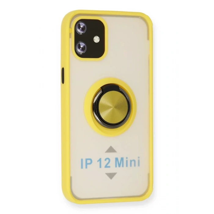 Apple iPhone 12 Mini Kılıf Montreal Yüzüklü Silikon Kapak - Sarı