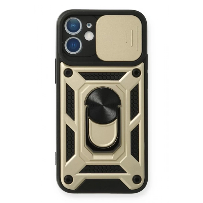 Apple iPhone 12 Mini Kılıf Pars Lens Yüzüklü Silikon - Gold