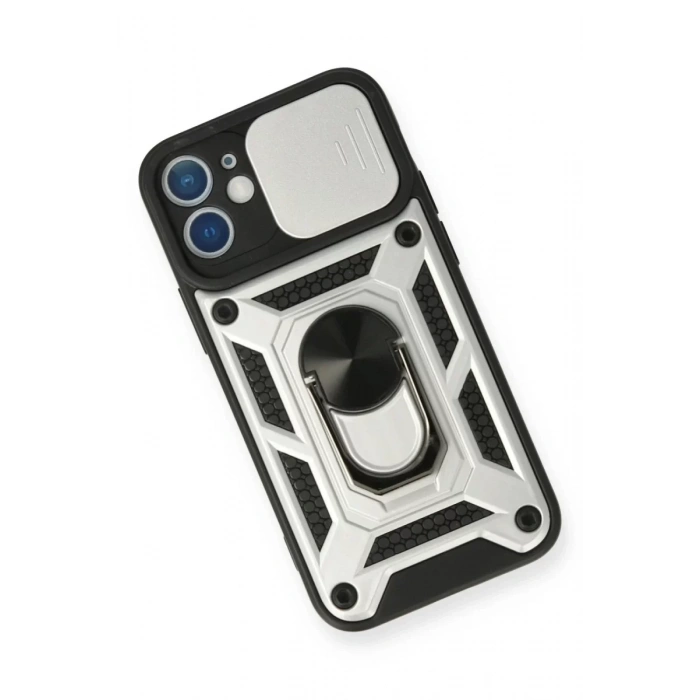 Apple iPhone 12 Mini Kılıf Pars Lens Yüzüklü Silikon - Gümüş