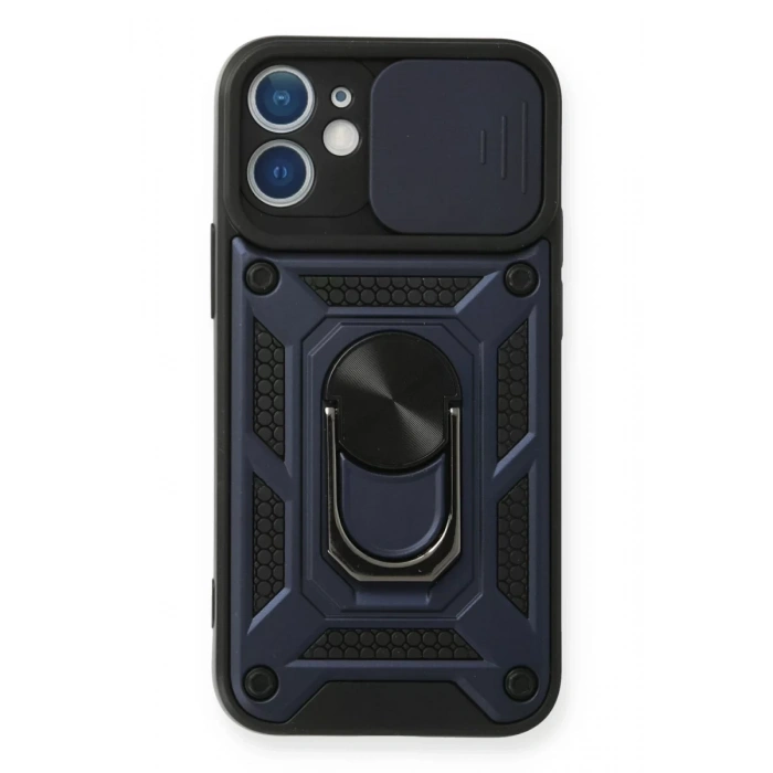 Apple iPhone 12 Mini Kılıf Pars Lens Yüzüklü Silikon - Lacivert