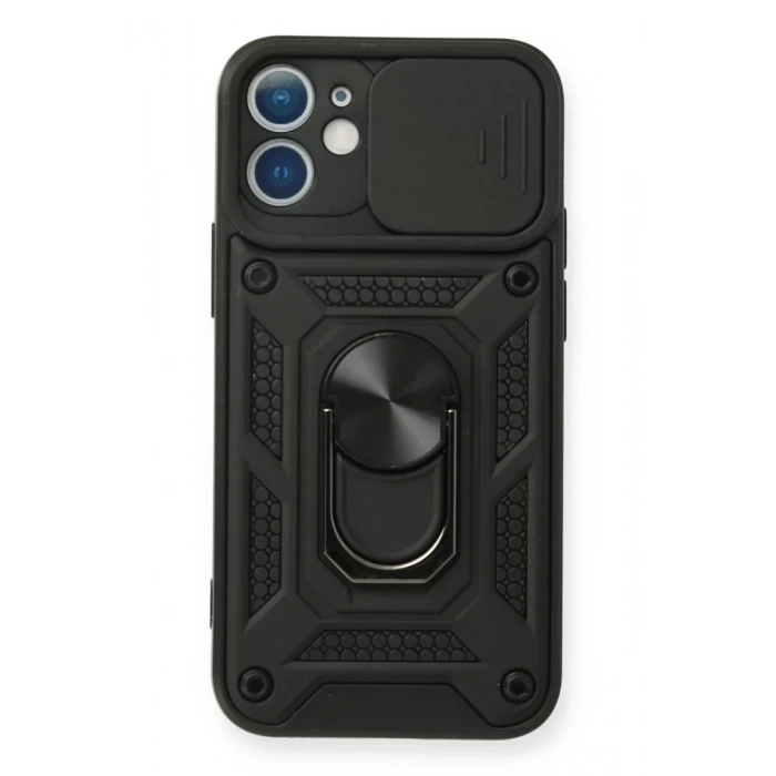 Apple iPhone 12 Mini Kılıf Pars Lens Yüzüklü Silikon - Siyah