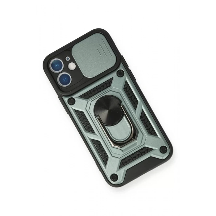 Apple iPhone 12 Mini Kılıf Pars Lens Yüzüklü Silikon - Yeşil