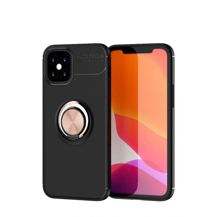Apple iPhone 12 Mini Kılıf Range Yüzüklü Silikon - Siyah-Gold
