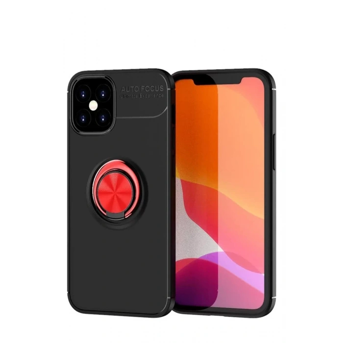 Apple iPhone 12 Mini Kılıf Range Yüzüklü Silikon - Siyah-Kırmızı