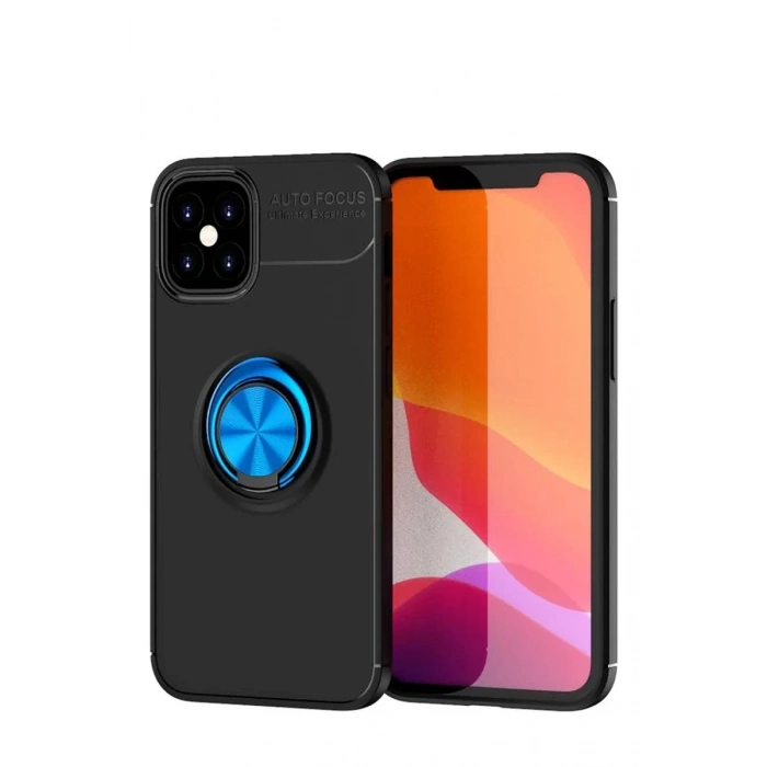 Apple iPhone 12 Mini Kılıf Range Yüzüklü Silikon - Siyah-Mavi