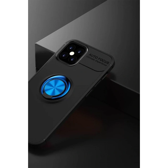 Apple iPhone 12 Mini Kılıf Range Yüzüklü Silikon - Siyah-Mavi