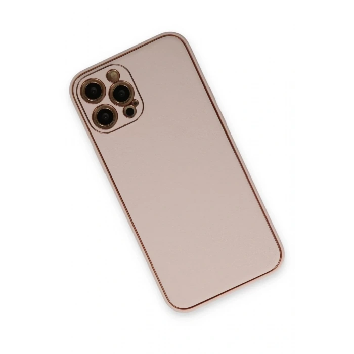 Apple iPhone 12 Pro Kılıf Coco Deri Silikon Kapak - Pudra